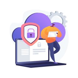 Cloud computing security abstract concept vector illustration. Cloud information security system, data protection service, safety architecture, network computing, storage access abstract metaphor.